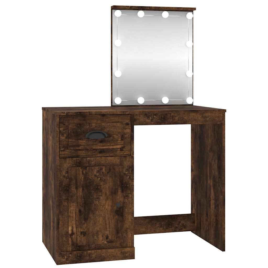 Sminkebord med LED røkt eik 90x50x132,5 cm konstruert tre