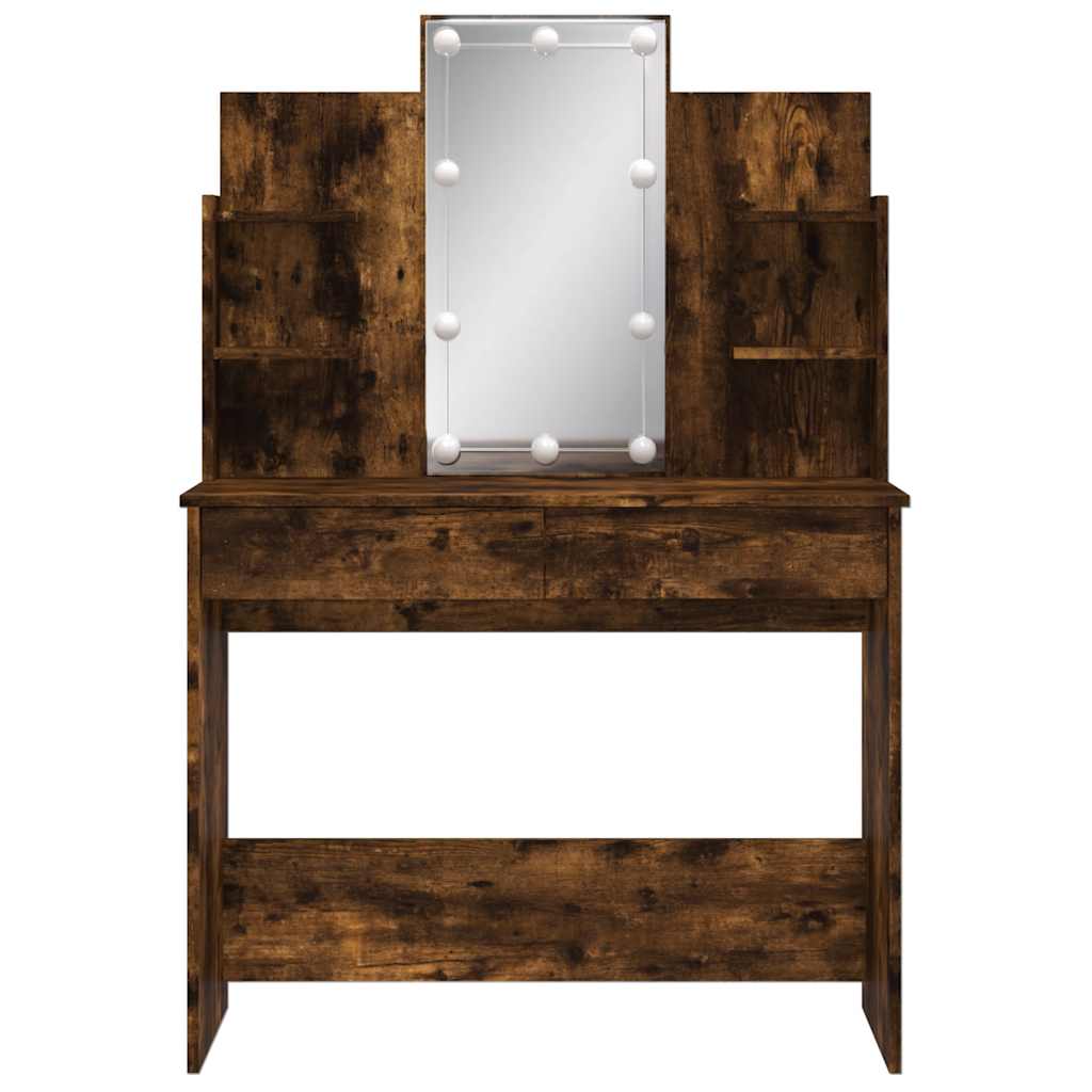 Sminkebord med LED røkt eik 96x40x142 cm