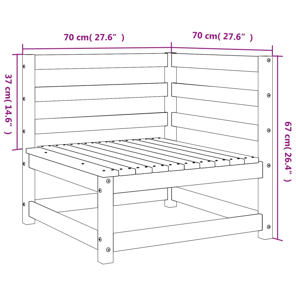 Hagesofaer for hjørne 2 stk voksbrun 70x70x67 cm heltre furu