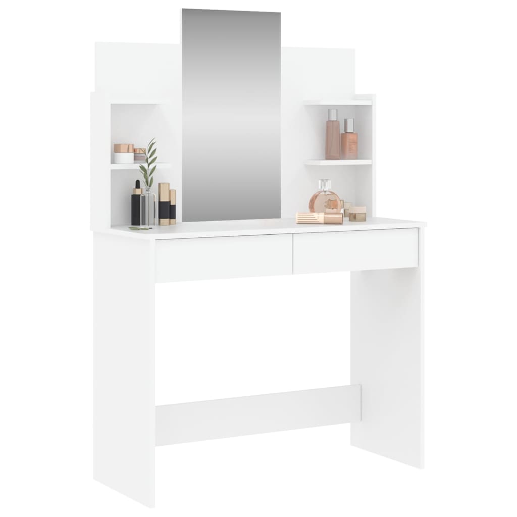 Hvitt sminkebord med speil, 96x39x142 cm