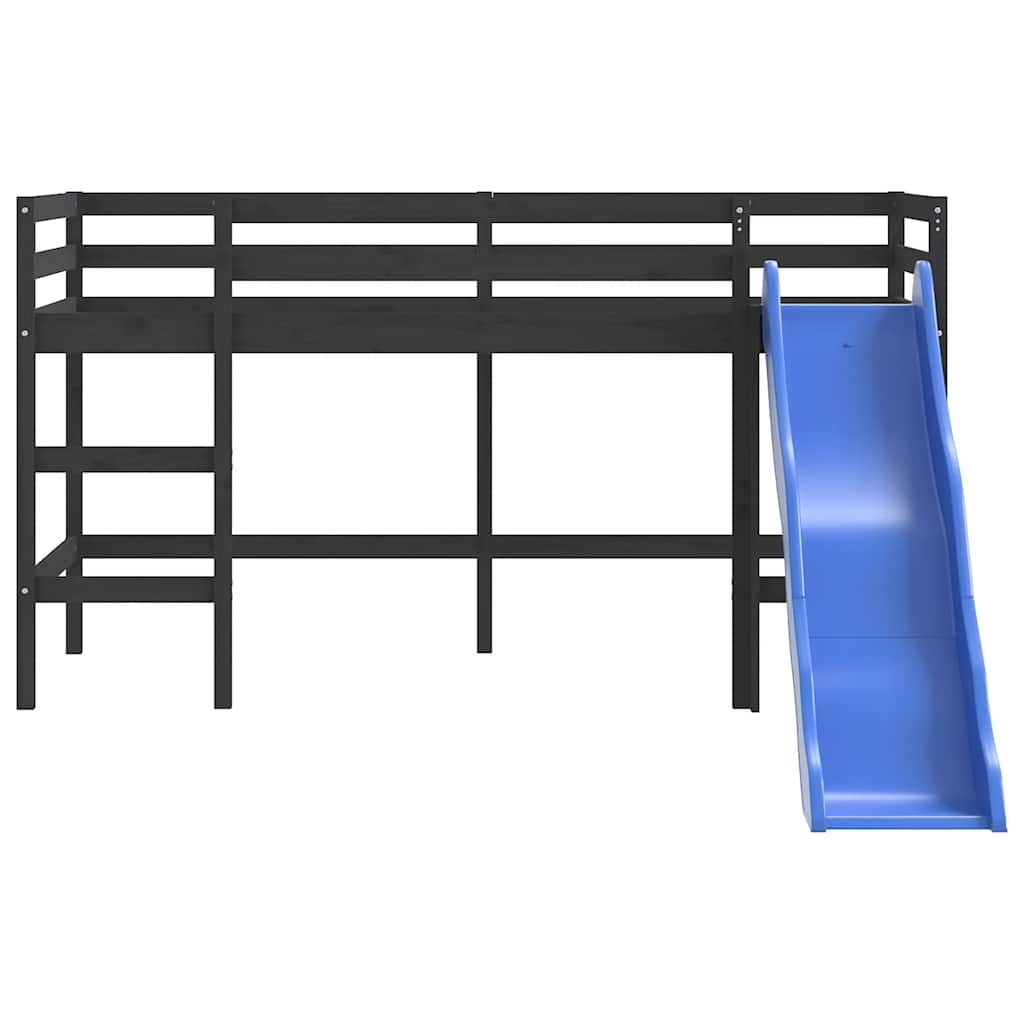 Køyeseng for barn med sklie svart 90x190 cm heltre furu