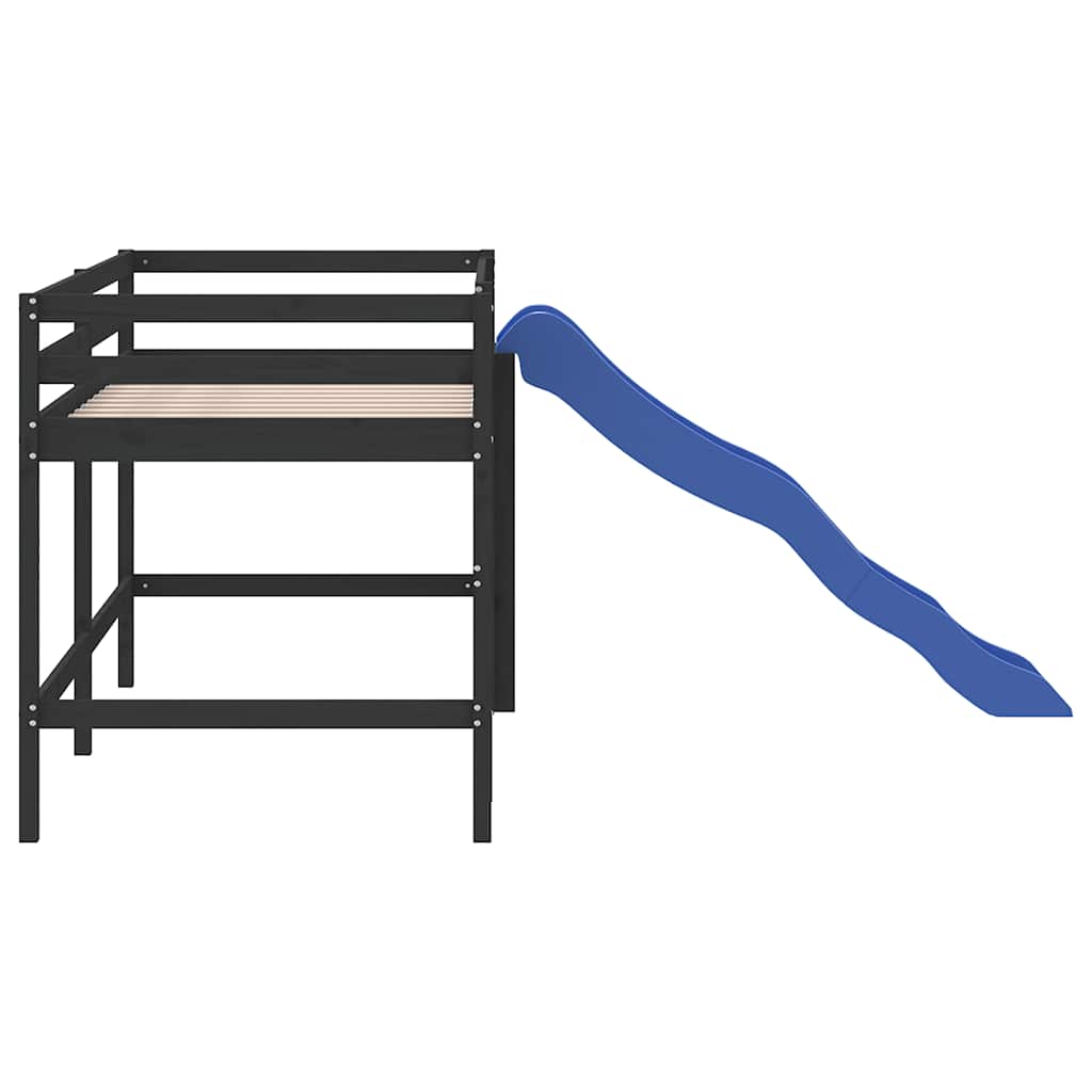 Køyeseng for barn med sklie svart 90x190 cm heltre furu