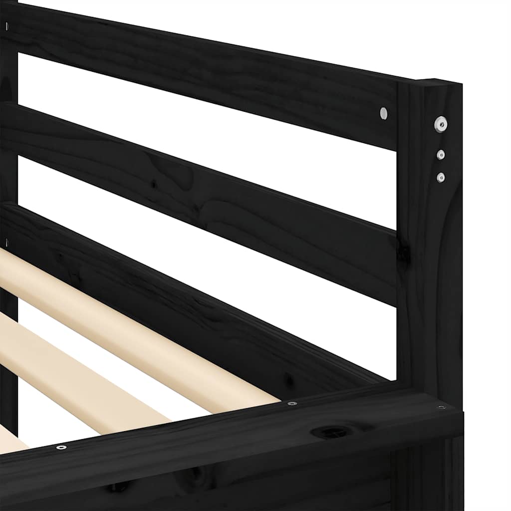 Køyeseng for barn med sklie svart 90x190 cm heltre furu