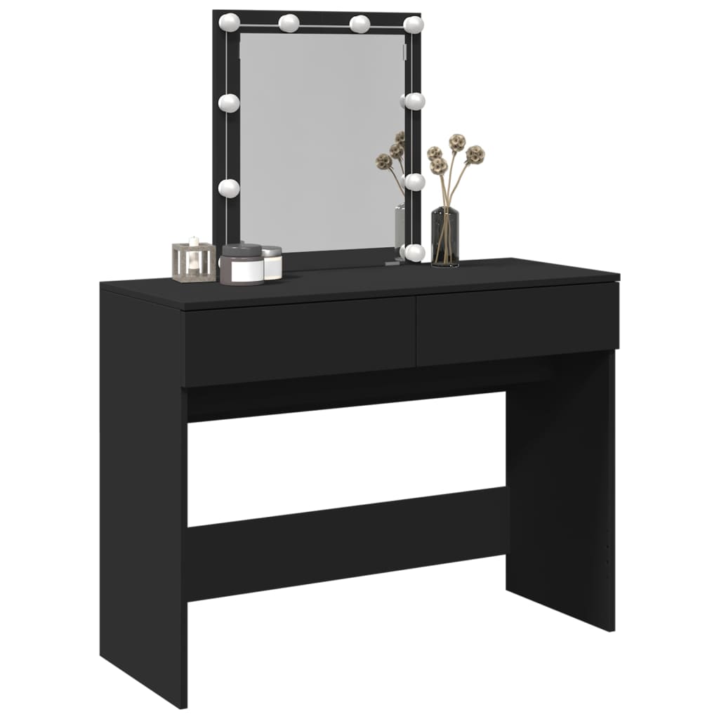 Sminkebord med LED svart 100x40x130 cm