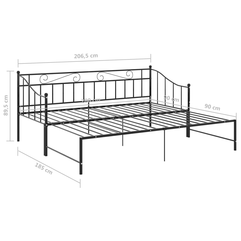 Svart uttrekkbar sovesofa, 90x200 cm