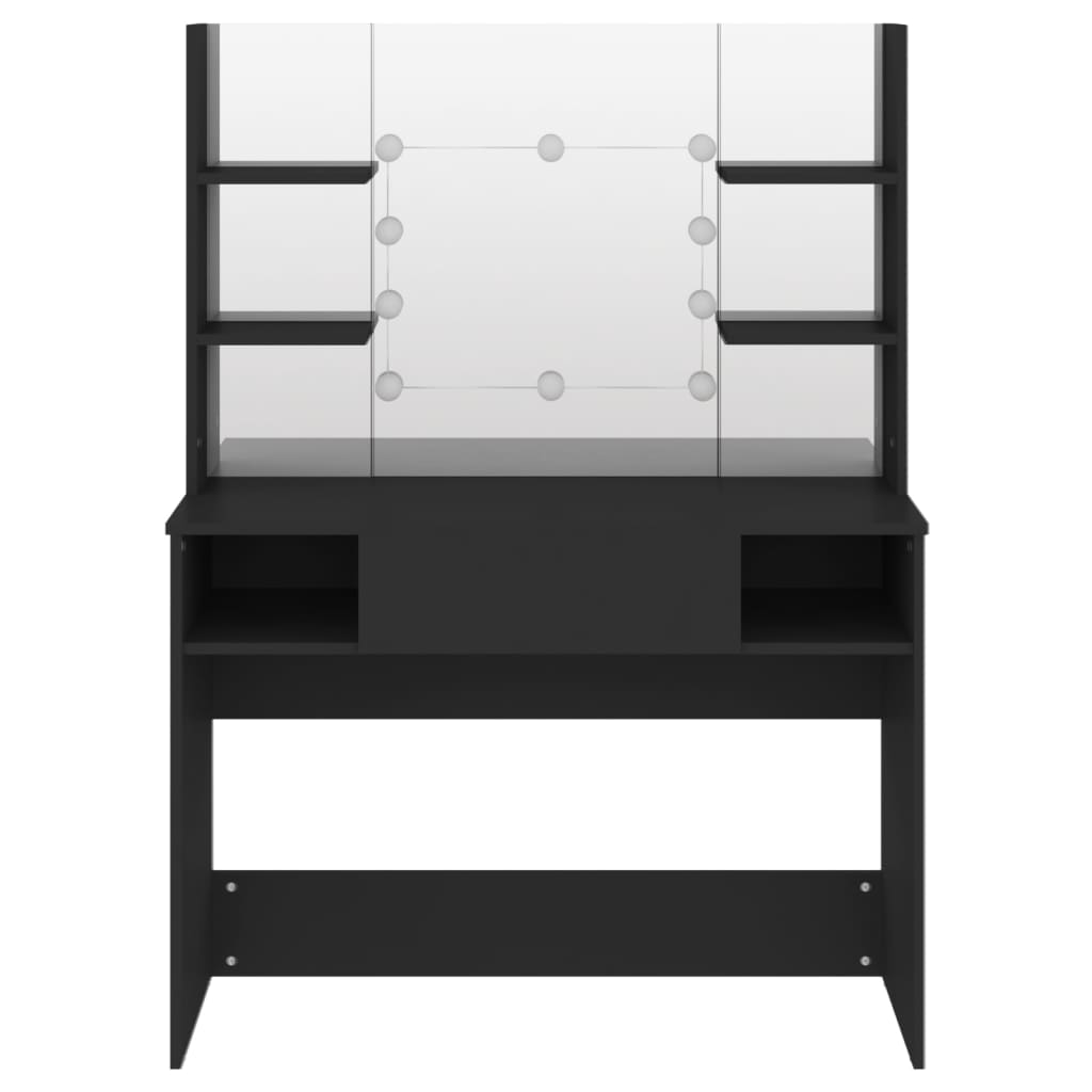Stort svart sminkebord med LED-lys, 100x40x135 cm