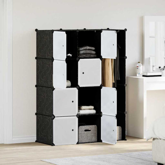 Modulskap med 9 rom 109x36,5x143 cm svart og hvit