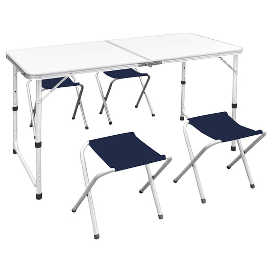 Sammenleggbart campingbord med 4 krakker aluminium 120x60 cm