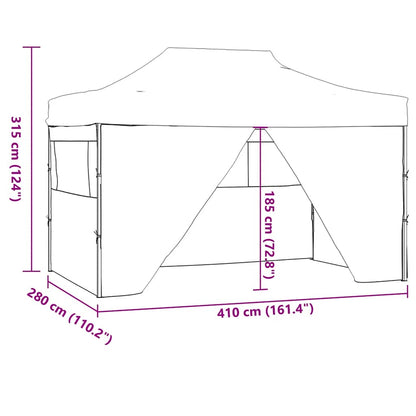 Sammenleggbart festtelt 4 sidevegger 280x410x315 cm stål hvit