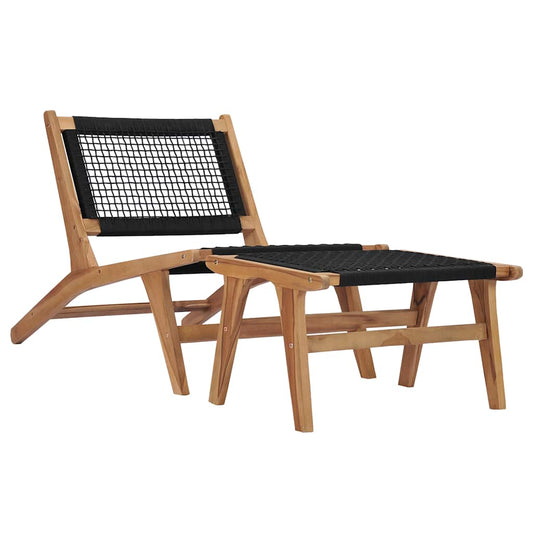 Solseng med fotstøtte, heltre teak tre og tau