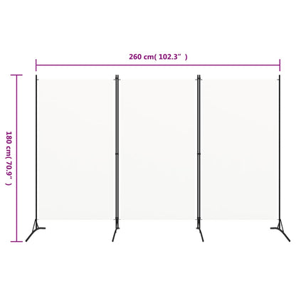 Romdeler 3 paneler hvit 260x180 cm stoff