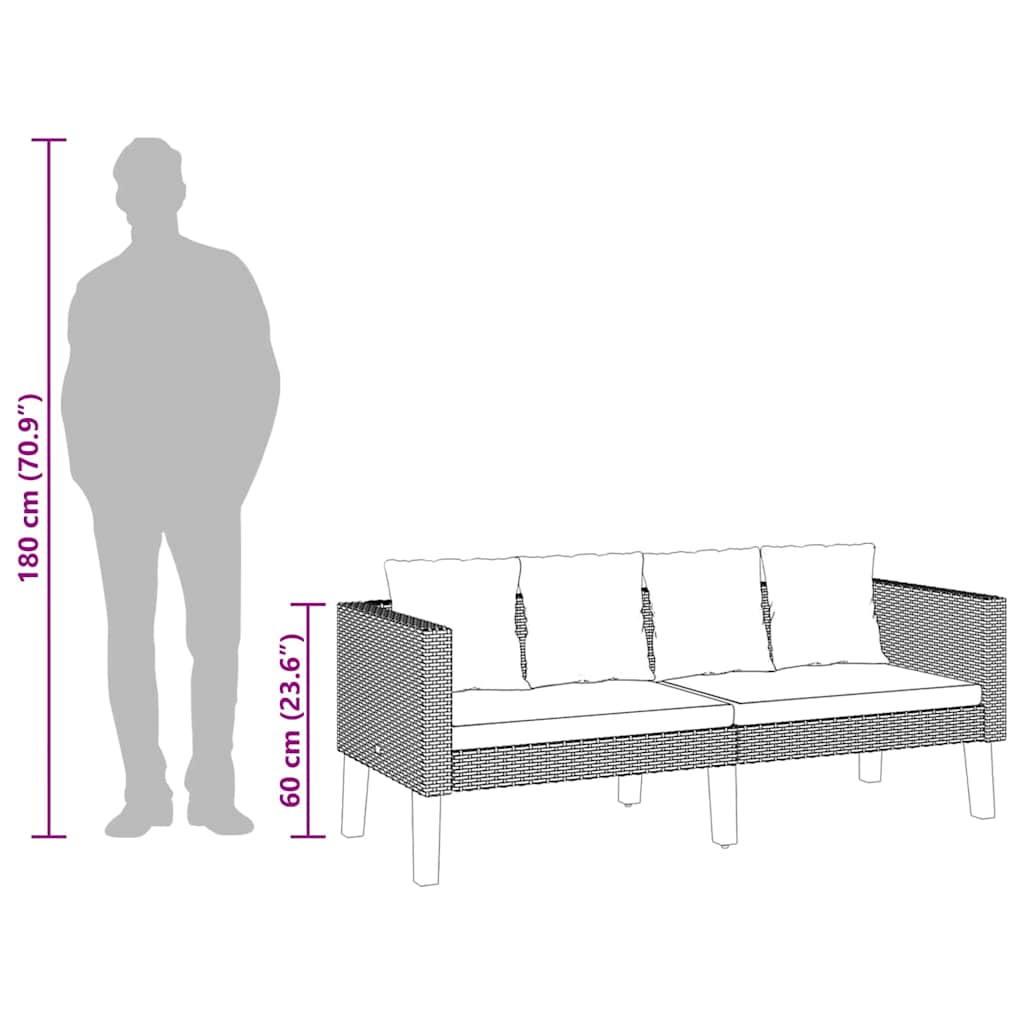 Svart hagesofa med puter, polyrotting