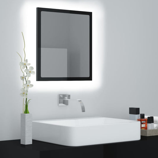 LED-badespeil høyglans svart 40x8,5x37 cm akryl