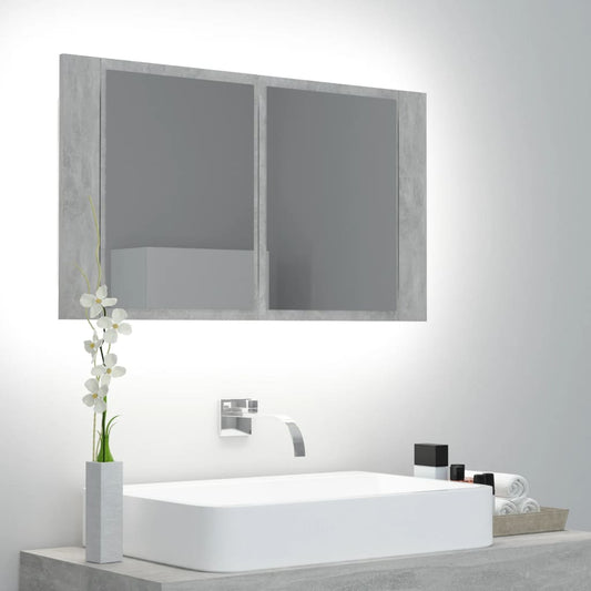 LED-speilskap betonggrå 80x12x45 cm akryl