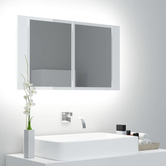 LED-speilskap høyglans hvit 80x12x45 cm akryl