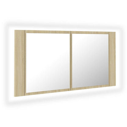 LED-speilskap til baderom sonoma eik 90x12x45 cm akryl
