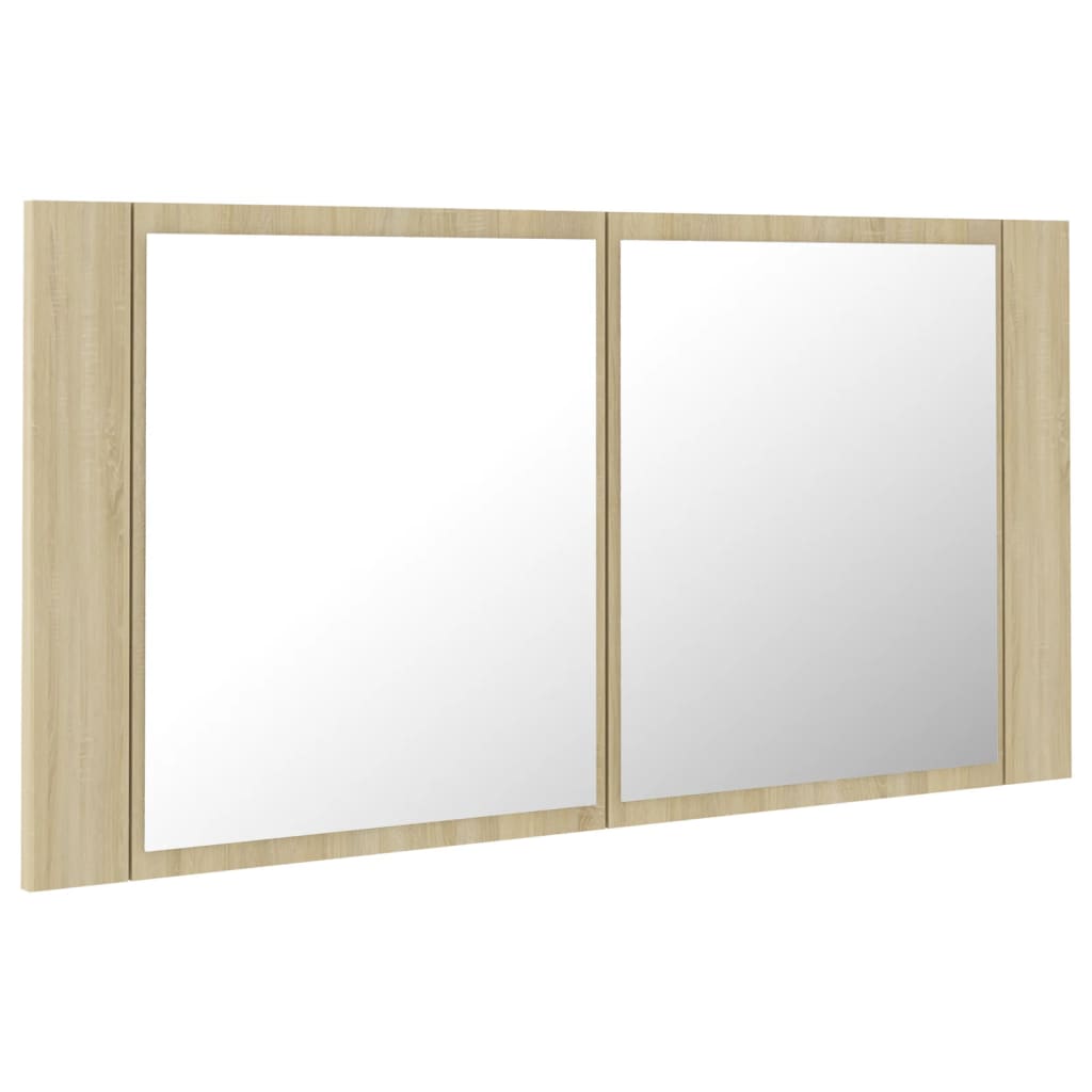 LED-speilskap til baderom sonoma eik 90x12x45 cm akryl