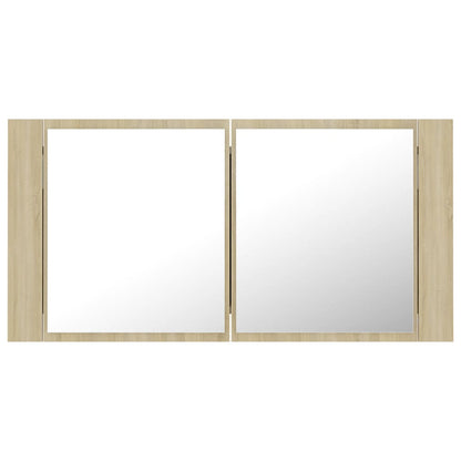 LED-speilskap til baderom sonoma eik 90x12x45 cm akryl