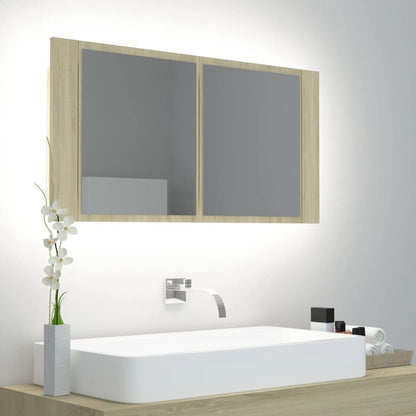 LED-speilskap til baderom sonoma eik 90x12x45 cm akryl