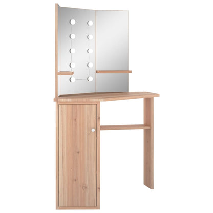 Hjørnemontert sminkebord med LED-lys, eik, 111x54x141,5 cm