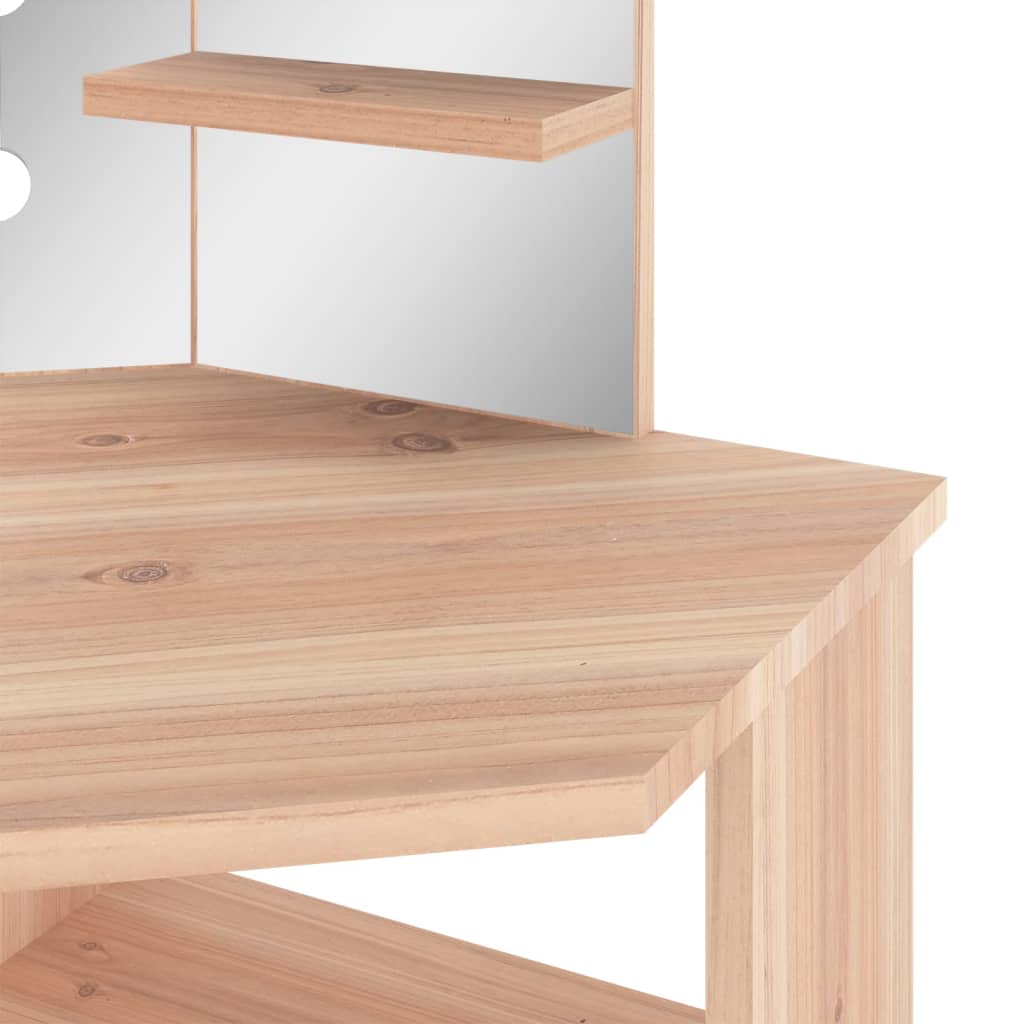 Hjørnemontert sminkebord med LED-lys, eik, 111x54x141,5 cm