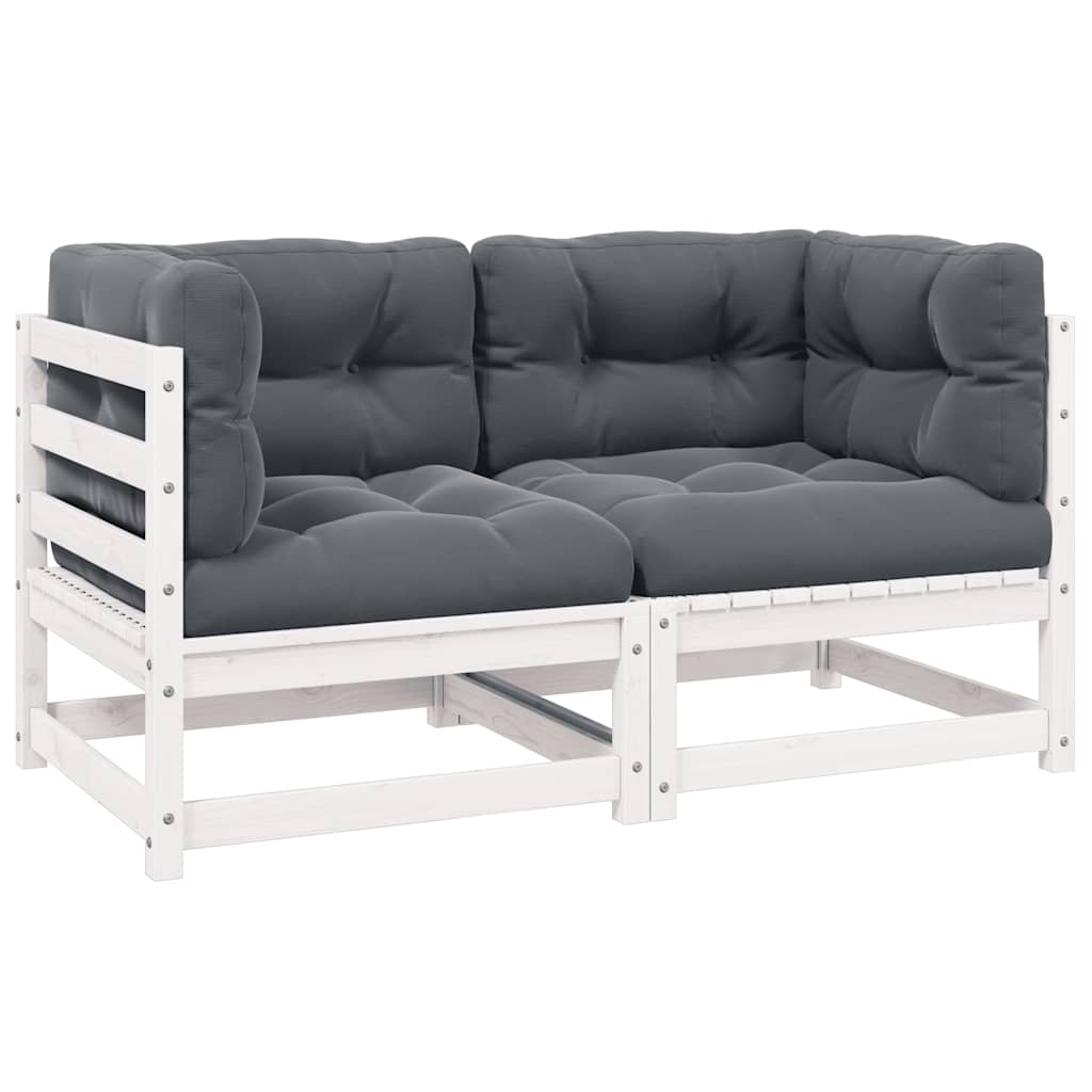 2-seters hagesofa med puter hvit heltre furu