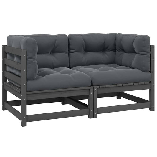 Hagesofa med puter 2 seter grå heltre furu