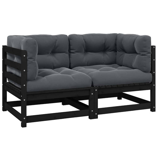 Hagesofa 2-seters med puter svart heltre furu