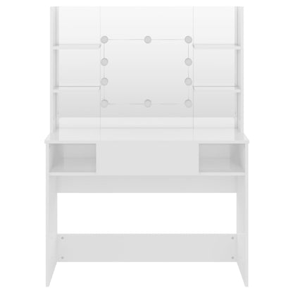 Sminkebord med LED-lys 100x40x135 cm MDF blank hvit