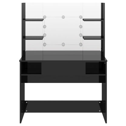 Stort svart sminkebord med LED-lys, 100x40x135 cm