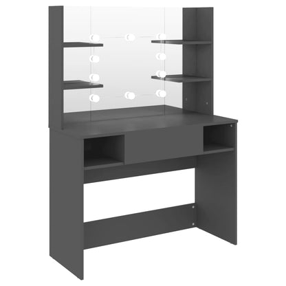Stort grått sminkebord med LED-lys, 100x40x135 cm