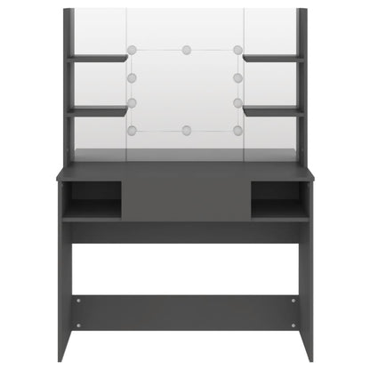 Stort grått sminkebord med LED-lys, 100x40x135 cm