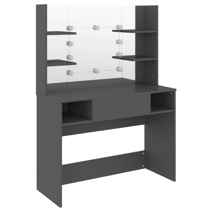 Stort grått sminkebord med LED-lys, 100x40x135 cm