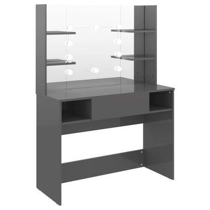 Grått stort sminkebord med LED-lys, 100x40x135 cm