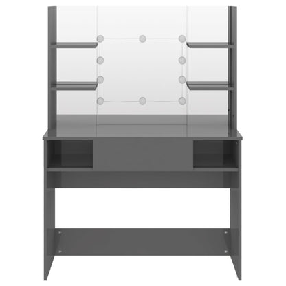 Grått stort sminkebord med LED-lys, 100x40x135 cm