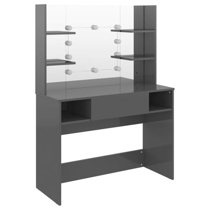 Grått stort sminkebord med LED-lys, 100x40x135 cm