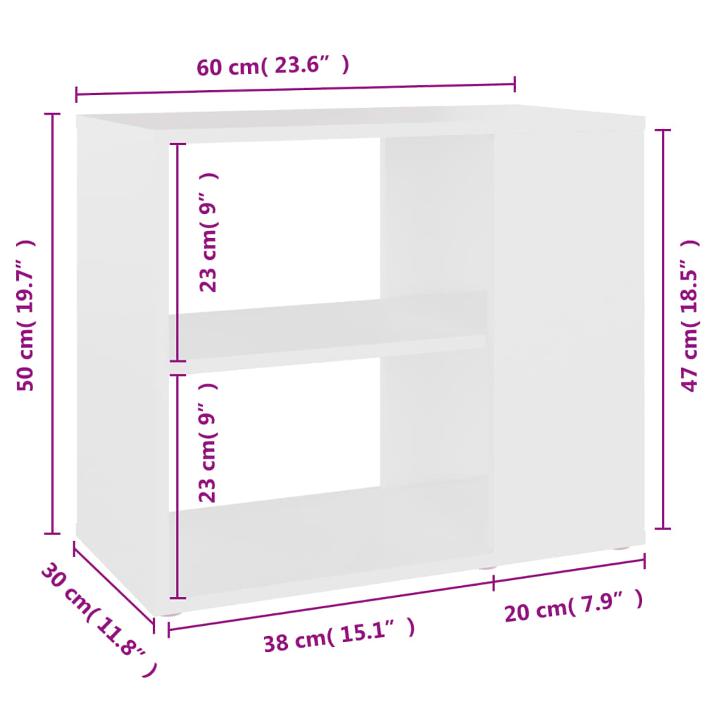 Sideskap hvit 60x30x50 cm konstruert tre