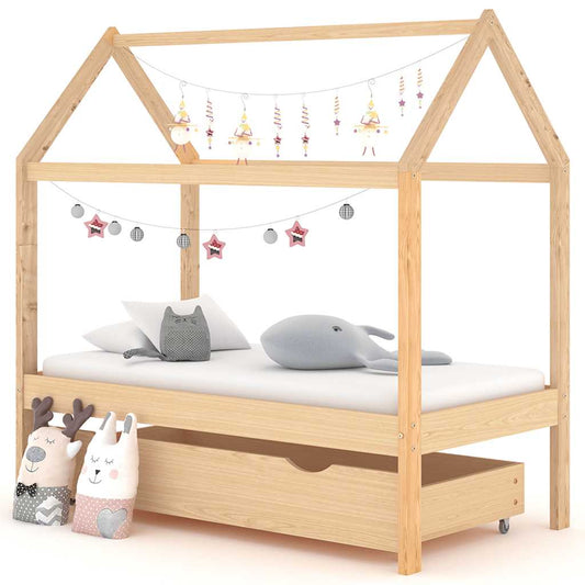 Sengeramme for barn med skuff heltre furu 70x140 cm