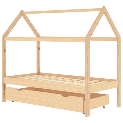 Sengeramme for barn med skuff heltre furu 80x160 cm