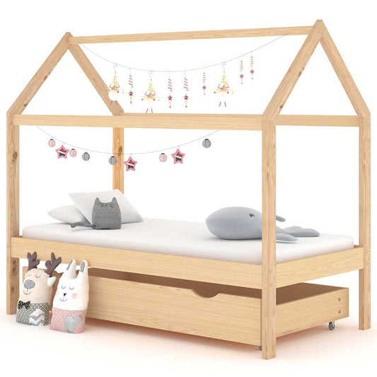 Sengeramme for barn med skuff heltre furu 80x160 cm