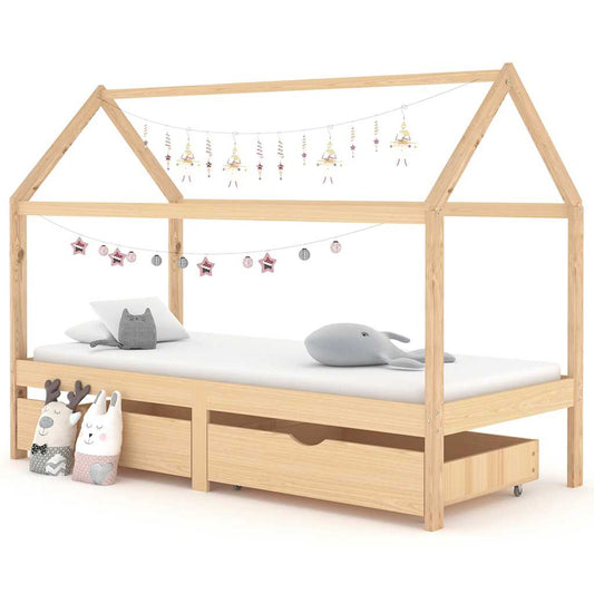 Sengeramme for barn med skuffer heltre furu 90x200 cm