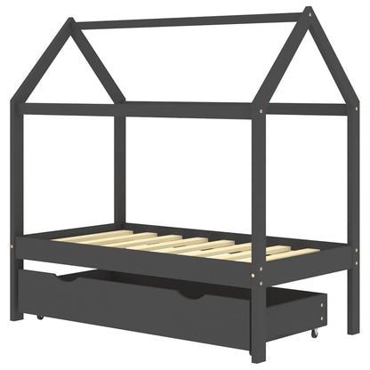 Sengeramme for barn med skuff heltre furu 70x140 cm mørkegrå