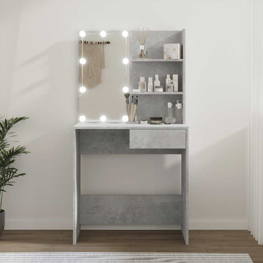 Lekkert sminkebord med LED-lys, 74,5x40x141 cm