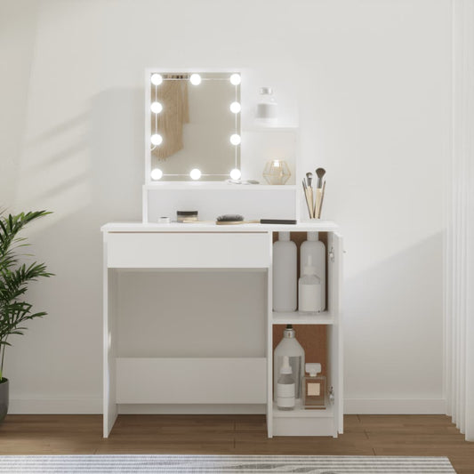 Sminkebord med LED hvit 86,5x35x136 cm