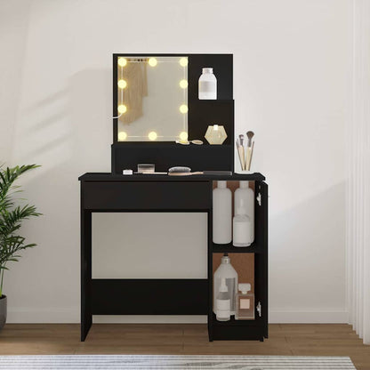 Svart sminkebord med LED-lys, 86,5x35x136 cm