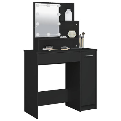 Svart sminkebord med LED-lys, 86,5x35x136 cm