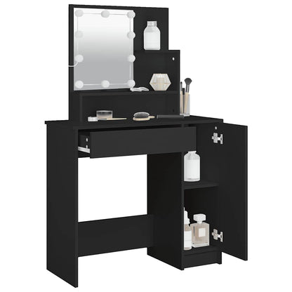 Svart sminkebord med LED-lys, 86,5x35x136 cm