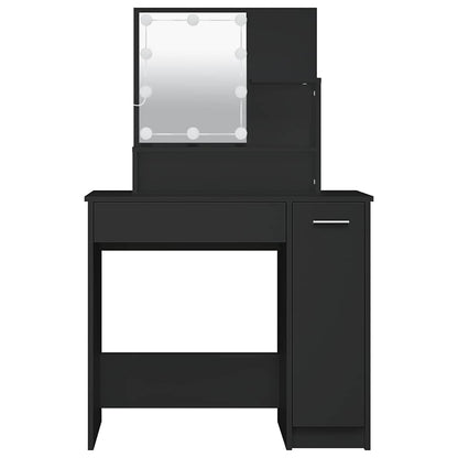 Svart sminkebord med LED-lys, 86,5x35x136 cm