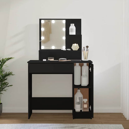 Svart sminkebord med LED-lys, 86,5x35x136 cm