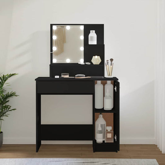 Svart sminkebord med LED-lys, 86,5x35x136 cm